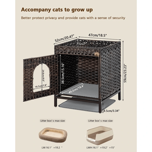 Casetta in Rattan intrecciata a mano in metallo piedi accresciuti 18.5 × 20.4 × 23.2 pollici lettiera per gatti mobili per soggiorno - Product Image 3