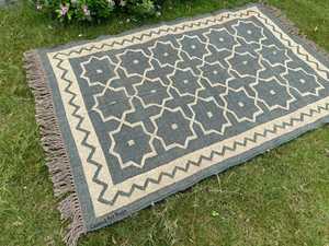Krafterscustom Abstract Handcrafted Geometric Kilim Eco Friendly Hand Tufted Area <b>Rug</b> Rectangle Wool Living Room Latex Backing - Product Image 4