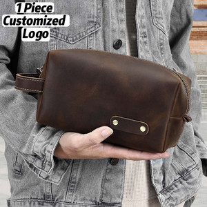 First Layer Cowhide <b>Toiletry</b> Travel <b>Storage</b> Bag Personalized Dopp Kit Custom Logo Genuine Leather Men Clutch Bag. - Product Image 6