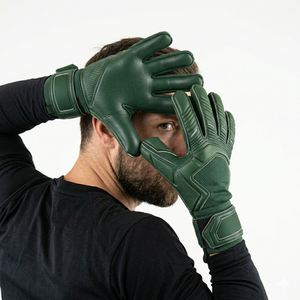 Green Leather Football Goalkeeper Gloves with Full Finger Protection and Adjustable Wrist Strap for Men Durable Soccer Gloves - Product Image 3