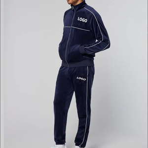 Custom Logo Men's Sport <b>Tracksuits</b> Pyjamas Quarter Zip Velour Track Suits with Hooded Collar Two Piece Pants Set in Solid <b>Velvet</b> - Product Image 4