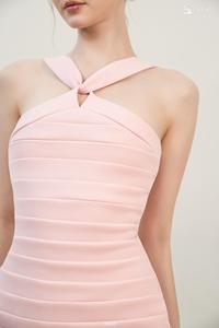 Wholesale Women's Twisted-Strap <b>Halter</b> Textured Bodycon Mini <b>Dress</b> ET3668 - Product Image 4