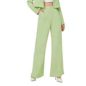 Pantalones de moda al por mayor para mujer, de cintura media, color liso, acampanados, con cordones, de campana, de pierna ancha, de algodón y poliéster - Product Image 5