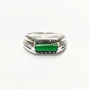 Anillo de Plata de Ley 925 con Ónix Verde, Estilo Art Deco Vintage, Piedra Rectangular de Ágata, Joyería Elegante - Product Image 3