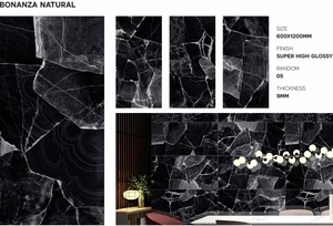 Azulejo de porcelana pulido negro brillante de alta calidad Fantasy 600x1200 con textura de piedra negra con vetas doradas (S) - Product Image 3