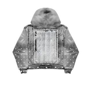 Survêtement zippé pour homme le plus vendu, en coton 100% French Terry, délavé à l'acide, orné de strass, effet vieilli, avec pantalon de survêtement ample - Product Image 4