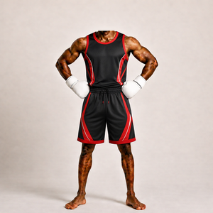Ensemble de boxe en polyester pour l'entraînement avec gants, short et haut durables pour toutes les saisons - Product Image 1