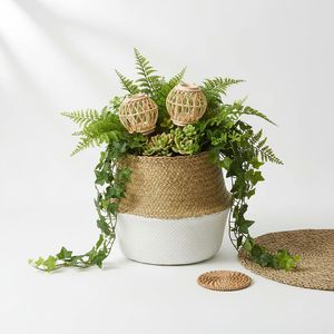 <b>Woven</b> Storage <b>Basket</b> Handwoven Water Hyacinth Belly <b>Basket</b> with Handles Eco Friendly Organizer for Home Decor Laundry Storage - Product Image 6