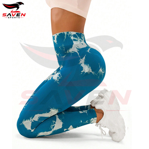 Custom Made Good Supplier OEM ODM Service Blue White Print Latest Design Highest Quality Women Leggings For Wholesale Price - Product Image 5