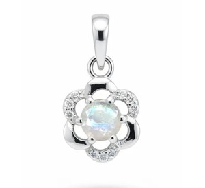 Rhaya Jewels – Pendentif classique en argent sterling plaqué rhodium, fait main, minimaliste, avec pierre de lune et fleur en oxyde de zirconium, serti griffe, pour femme - Product Image 1