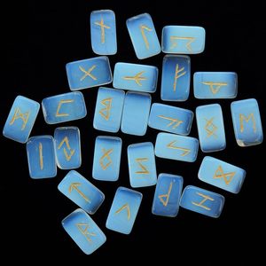 Juego de Piedras Rúnicas de Opalita Azul, Forma Rectangular Pulida, Símbolos Futhark Grabados, Juego de Cristales Coleccionables Artísticos - Product Image 3