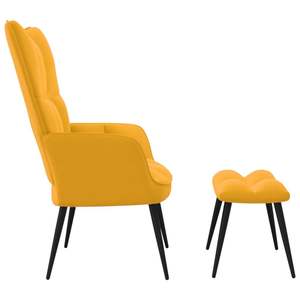 Fauteuil relaxant jaune moutarde avec tabouret pour salon - Product Image 4