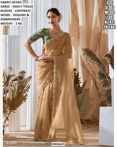 Noor <b>Orange</b> Traditional Winter Summer Moisture Wicking Wrinkle Free Party <b>Saree</b> - Product Image 5
