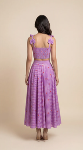 High Waist <b>Striped</b> A-Line <b>Midi</b> <b>Skirt</b> With Front Slit For Women - Product Image 4