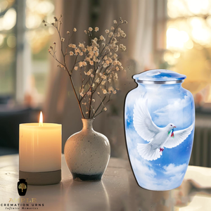 Heavenly bird European Style Memorial <b>Urn</b> for Ashes Blue Sky Design Adult Size <b>Large</b> Eco-Friendly & Durable - Product Image 3