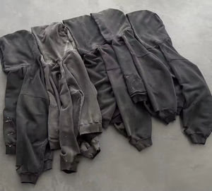 Nouveau sweat à capuche épais vierge pour hommes, personnalisable, effet délavé, épaules tombantes, coupe oversize, zippé, style streetwear - Product Image 4