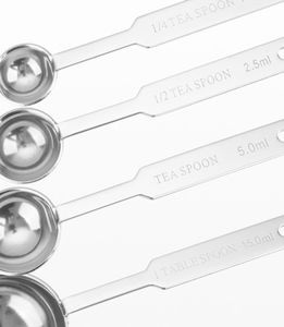 Bold Blossom Modern Stainless Steel <b>Measuring</b> <b>Spoons</b> Set Long Handle 15ml Capacity Engraved Metric Dishwasher Safe Keychain - Product Image 4