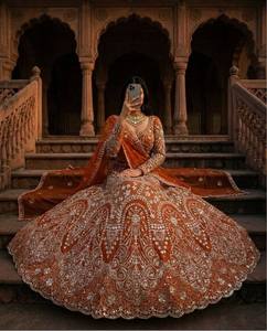 LAHENGA CHOLI DUPATTA BUTTER <b>FLY</b> <b>NET</b> SEQUNCE EMBROIDERY WORK WITH CANCAN & CANVAS PATTA - Product Image 1
