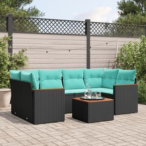 Ensemble de canapés de jardin en polyrotin noir 7 pièces avec coussins - Product Image 1