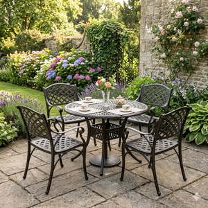 Traditional Cast Metal Outdoor <b>Dining</b> <b>Set</b> <b>Round</b> <b>Table</b> With <b>4</b> Chairs Durable Garden Patio Furniture - Product Image 2