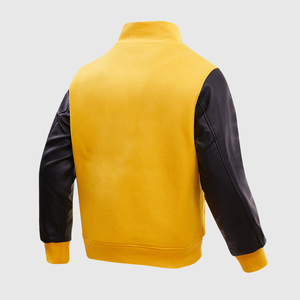 เสื้อแจ็คเก็ตวาร์ซิตี้สีเหลือง แขนหนัง PU สีดำ คอตั้ง แขนยาว เสื้อคลุมผู้หญิงสำหรับฤดูใบไม้ร่วง - Product Image 3