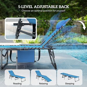 Sdraio Pieghevole Blu da Esterno con Schienale Regolabile a 5 Livelli, Tavolino Laterale Resistente alle Intemperie e Tasca Porta Cuscino per Prendere il Sole - Product Image 4