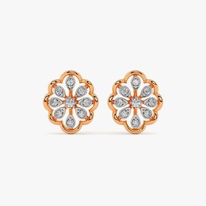 Boucles d'oreilles clous en or rose avec diamants de laboratoire en forme de grappe de pétales floraux - Product Image 1