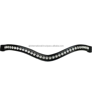 Bandeau de tête pour bride de cheval en cuir anglais noir, décoratif, avec cristaux transparents exclusifs en une seule rangée, pierres scintillantes et brillantes - Product Image 4