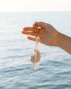 Coastal Theme Style White Macrame <b>Key</b> Chain with Wooden Beads Handmade Decorative Object For <b>Bag</b> Purse Car Hanging Beach Decor - Product Image 3