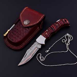 Couteau pliant à pointe droite en acier Damas cuivré forgé à la main, OEM ODM disponible, couteau de poche EDC de survie, vente en gros, faibles MOQ - Product Image 1