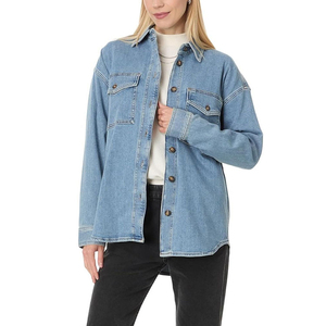 Chemises en jean pour femmes en gros, tricotées, ajustées, séchage rapide, avec détails boutonnés, style vintage, pour printemps/été et hiver, usage décontracté - Product Image 1