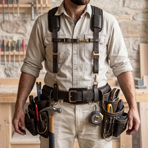 Ceinture porte-outils en cuir véritable de haute qualité avec plusieurs poches, robuste et sécurisée pour le rangement des outils, en vente. - Product Image 1