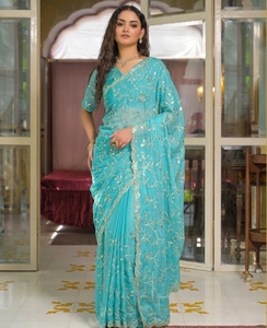 Sari de Georgette estilo Bollywood bordado y adornado - Product Image 3