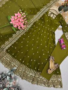 Best Quality Traditional Indian Vichitra Silk Womens Gown with Soft Flowing Fabric for Wedding Wear Available for Best Price - Product Image 2