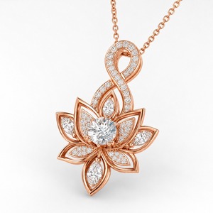 Collar con Colgante Fino de Loto Infinito de Oro Rosa de 18K con Diamante Cultivado en Laboratorio, Marquise Pave, Certificado IGI, Personalizado - Product Image 4