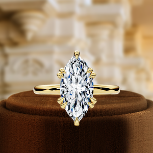 Bague de fiançailles solitaire en or massif 14 carats avec diamant de laboratoire taille marquise 1,5 carat, pavée, pour mariage, fête ou promesse - Product Image 6