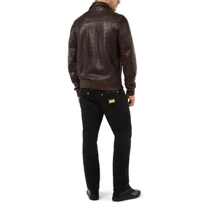 Blouson en cuir de style pour homme – Veste d'hiver de luxe de créateur avec logo frontal, chaude et durable - Product Image 3