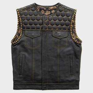 Chaleco de Motocicleta de Cuero con Diseño Paisley Dorado Acolchado Honey Grill de Mens Hunt Club - Product Image 1