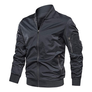 Bomber <b>Jacket</b> Full Zip Casual Outerwear Ribbed Cuff <b>Lightweight</b> Coat Sleeve Pocket Custom Logo Wholesale Street Fashion Apparel - Product Image 3