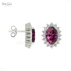 Boucles d'oreilles clous minimalistes en or massif 14 carats avec grenat rhodolite et diamants 0,22 CTW, pierre de naissance de janvier, bijoux fins, vente chaude - Product Image 4