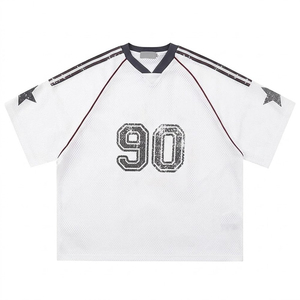 T-shirt de sport en maille pour hommes, avec numéro imprimé 90, respirant, à manches courtes, style streetwear, style football - Product Image 3