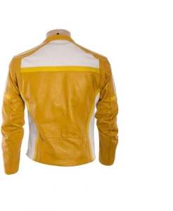 Chaqueta de Motocicleta de Cuero Clásica Amarilla de Carreras Dcati - Product Image 1
