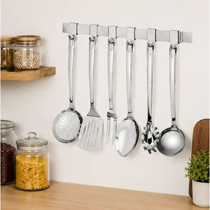 Ensemble d'ustensiles de cuisine professionnels modernes en acier inoxydable avec rail mural de suspension, outils de cuisson pour cuisines modernes - Product Image 4