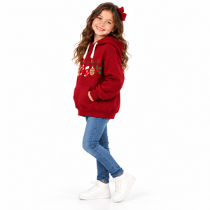 Sweat-shirt à capuche rouge de Noël pour filles, motif pain d'épices et houx, pull pour enfants, vente en gros, OEM ODM - Product Image 5