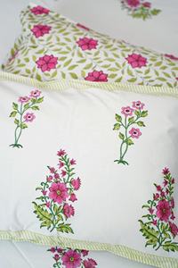 100% coton bio main bloc impression King Size blanc Floral drap de lit ensemble avec taies d'oreiller pour la décoration intérieure - Product Image 2