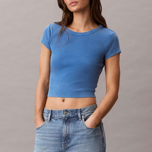 Short Sleeve Top Lightweight 210 Gsm Ribbed Material Body Fit High Stretch Gym Running Athletic <b>Yoga</b> Outdoor Crop <b>T</b>-<b>Shirt</b> - Product Image 3