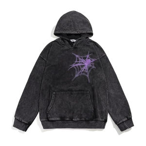 Sweat à capuche personnalisé Streetwear brodé de strass, coupe classique, en polaire épaisse, effet délavé vintage - Product Image 3