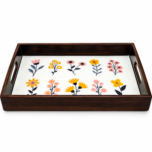 ถาดเสิร์ฟไม้ธรรมชาติลายดอกไม้ทันสมัย |   ถาดไม้ทรงสี่เหลี่ยมพร้อมหูจับในตัว ผิวเรียบเนียน ใช้งานได้หลากหลายสำหรับการรับประทานอาหาร - Product Image 1