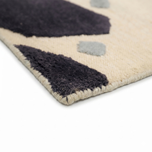 Tapis d'appoint moderne en laine écologique épaisse, motif abstrait ivoire et anthracite, motif filigrané répétitif pour hôtel et villa - Product Image 6