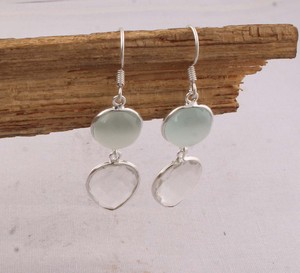 Boucles d'oreilles pendantes en Prehnite naturelle et Quartz cristallin, en argent sterling 925, pierres précieuses facettées, faites à la main, bijoux en gros - Product Image 3